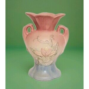 Hull Magnolia Vase 4-6 1/4 Pink Soft Pastel Blue Matte Double Handle Pottery Vtg